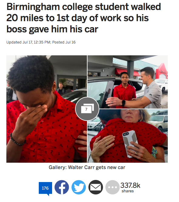 Stories About Marathon Walking Commuters Receiving Benevolent Donations of Cars Are Actually Terrible